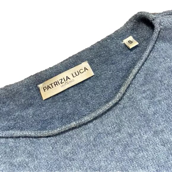 Patrizia Luca Polka Dot Sweater Sz Small Blue Gray Stretch Knit Top w/ Applique - Picture 3 of 4